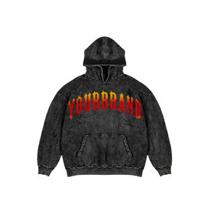 Jersey OEM para hombre, ropa de calle, Sudadera con capucha, recortada personalizada, lavado ácido negro, peso pesado, Terry francés, bordado de gran tamaño, 100% algodón - Product Image 2