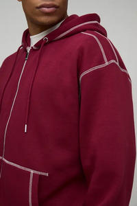 Sudadera con Capucha Roja con Costuras Blancas, Diseños Bordados Impresos Digitales Personalizados 2026, Sudadera Extra Grande para Hombre, Transpirable, de Invierno, de Alta Calidad - Product Image 3