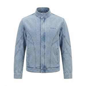 Chaqueta de Mezclilla Azul Jacquard Personalizada OEM para Hombre, Cuello Alto, Cremallera Oculta, Ropa Exterior Informal con Logotipo Bordado - Product Image 1