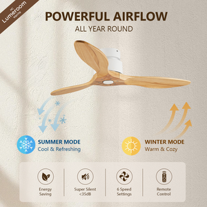 52 Inch Flush Mount <b>Ceiling</b> Fan No <b>Light</b> <b>Remote</b> <b>Control</b> 3 Solid Wood Blades for Bedroom Living Room - Product Image 2