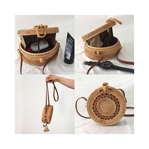กระเป๋าหวายสายสะพายสไตล์โบฮีเมียนทรงกลมสำหรับสุภาพสตรี,กระเป๋าชายหาดใบเล็กเวียดนามสะพายไหล่หลอดกลมโรงงานในเวียดนาม - Product Image 6