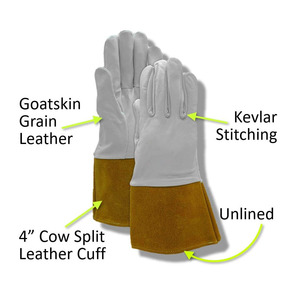 Guantes de soldadura Tig de cuero de piel de cabra de calidad superior ignífugos resistentes CE certificado 11 oz espesor antiestático - Product Image 4