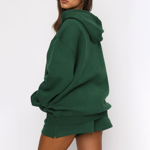 Conjunto de Dos Piezas de Sudadera con Capucha y Pantalones Cortos con Cordón para Mujer, Diseño de Diseñador al por Mayor, Ropa de Mujer Lisa sin Estampado - Product Image 3