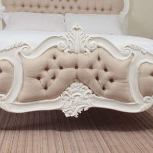 French Louis XVI European Design Solid Wood Bedroom Furniture Luxury <b>White</b> Kingsize Bed Linen Fabric <b>Headboard</b> for Home Hotel - Product Image 5