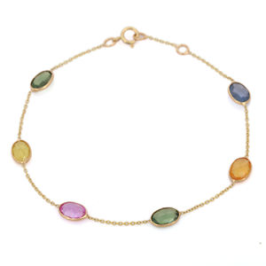 Bracelet en or jaune 18K réglable, classique, multi-saphir, chaîne à maillons, bijoux cadeau d'anniversaire, offre spéciale - Product Image 1