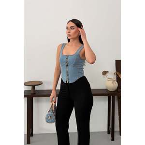 Bustier en jean avec fermeture éclair 411 - Bleu moyen - Product Image 6