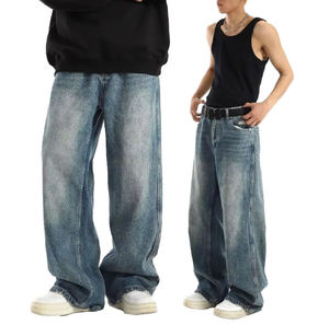 กางเกงขาตรงผ้าฝ้าย100% กรดซักกลางเอวทรงหลวมกางเกงขาตรงโลโก้ออกแบบได้ตามต้องการ - Product Image 1