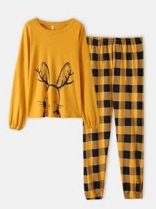 Pantalon deux pièces en coton élastique imprimé de lettres d'animaux de dessin animé pour femmes de grande taille - Product Image 3