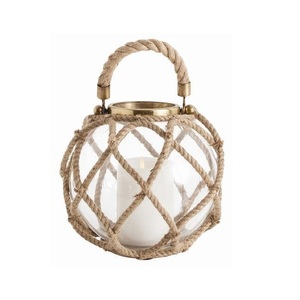 Nouvelle grande lanterne de saule marron ronde basse avec manche en bois bougeoir verre fait à la main bambou tissage tempête Logo personnalisé - Product Image 3