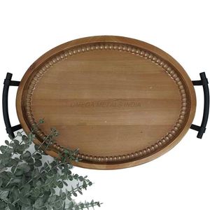 Bandeja de madera de tendencia superior en color blanco rústico con forma rectangular grande y asas elegantes perfectas para servir y exhibir - Product Image 6