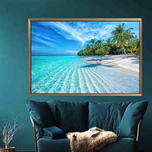 Ocean View Art Canvas Print: Beach Landscape Wall Decor,1P:Gold <b>Framed</b> - Product Image 1