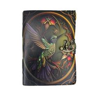 Cuaderno de cuero con estampado de bruja Vintage de colibrí, cuaderno de bocetos de 200 páginas con cubierta colorida, diario de hechizos Wiccan en colores