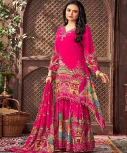 Mujeres indias al por mayor Top Palazzo withdupatta vestidos Rani caftán fabricante rosa con cuentas satén ropa Africana ropa India - Product Image 1