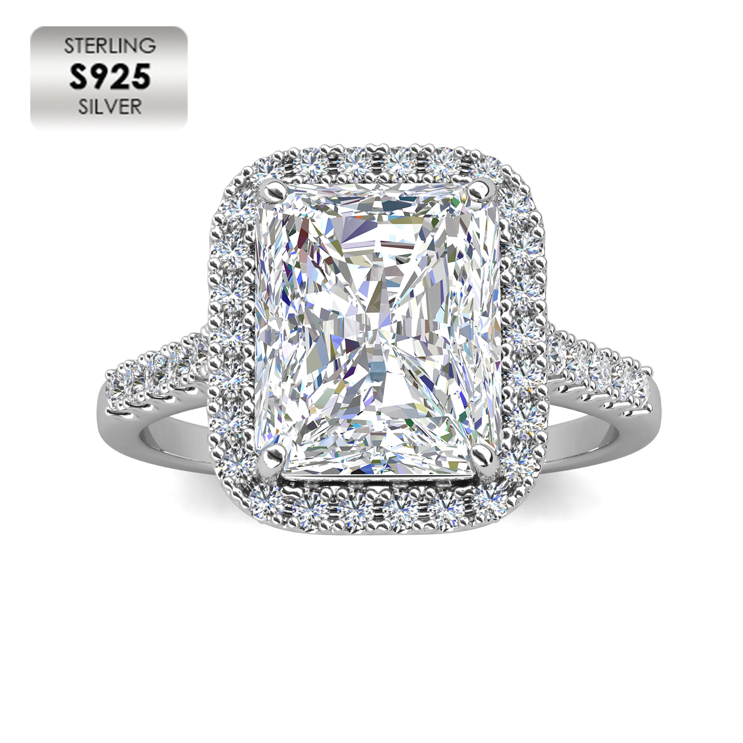 925 Silver 18K White Plated Fine Jewelry Statement Ring (White)