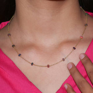 Collar de Plata de Ley 925 de 16 \ "Natural negro con cuentas de ópalo, joyería de piedra natal para mujer para boda o regalo - Product Image 2