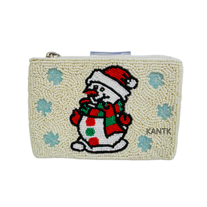 Beaded Snowman Coin Purse Festive Winter Snowman Beaded Coin Purse Handcrafted Holiday Bead Embroidery Clutch - Product Image 1