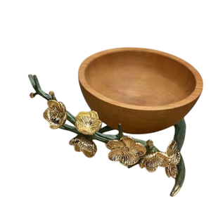 Tazón decorativo con ensaladera floral dorada Madera de Acacia Premium para fiestas en casa y cualquier ocasión Precio asequible - Product Image 3