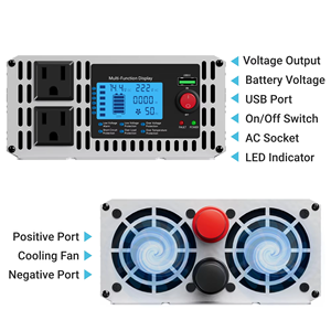 Convertisseur d'énergie à onde sinusoïdale pure HOULI DC 12V/24V vers AC110V pour voiture avec prises US - Product Image 6