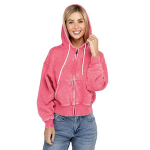 เสื้อฮู้ดครอปซิปสีชมพูฟอกสีแบบ Hot Sale สำหรับผู้หญิง รับผลิตตามแบบ OEM ดีไซน์ซีดจางแบบโดนแดด ผ้าไม่เป็นขุย ระบายอากาศได้ดี - Product Image 6