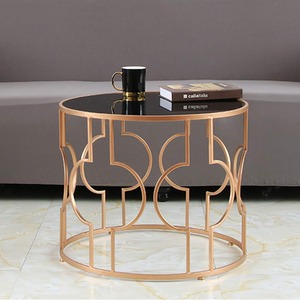 Mesa auxiliar de metal decorativa espacio pequeño sala de estar dormitorio patio, mesa de centro-dorado negro - Product Image 3