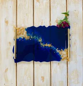 High quality resin <b>tray</b> <b>with</b> golden metal <b>handle</b> for luxury home bar dining <b>serving</b> decor accessories - Product Image 5