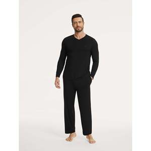 Premium <b>Men's</b> <b>V</b>-<b>Neck</b> Pajama Set Casual Home Wear in Spring Composed of Soft Bamboo Silk Cotton Customizable Logo XL Size - Product Image 6