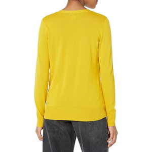 Femmes 2024 manches longues col en V côtelé bouton pull en tricot coton respirant couleur unie hauts - Product Image 2