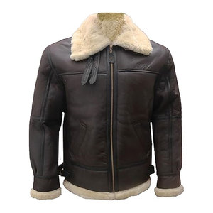 Chaqueta de bombardero Real Shearling Aviator chaqueta de cuero genuino para hombres clásico WWII estilo piloto abrigo de invierno acabado desgastado - Product Image 1