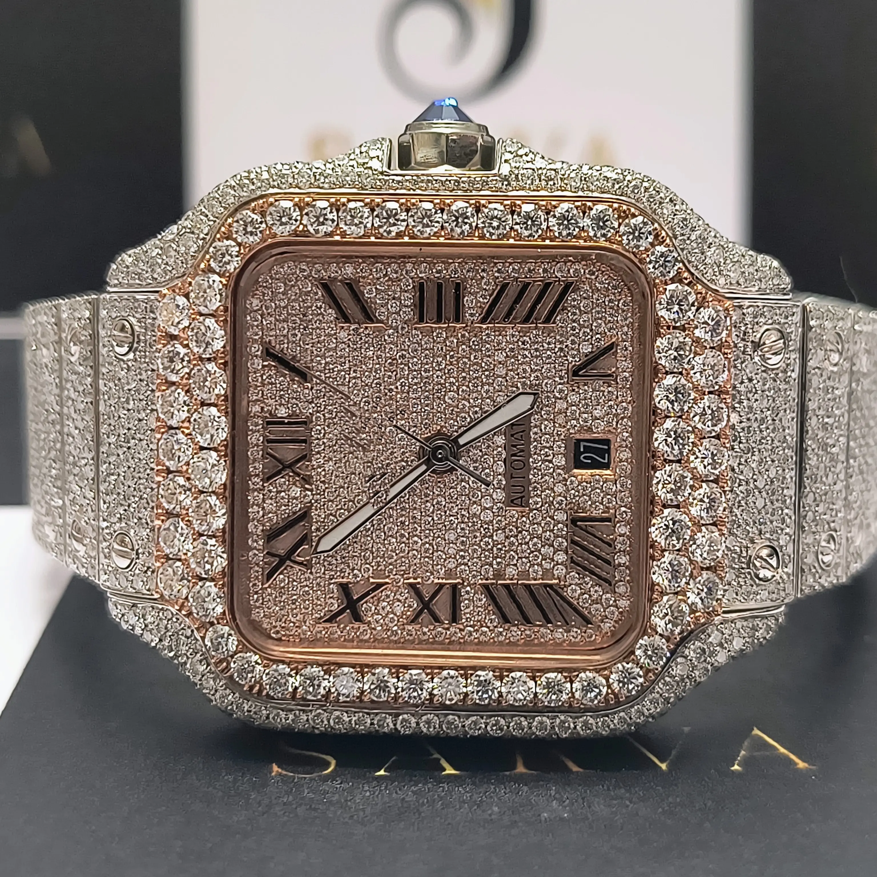 맞춤형 스테인레스 스틸 기계식 자동 시계 vvs 다이아몬드 시계 VVS 모이사나이트 다이아몬드 남성용 패션 시계