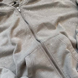 Sweat à capuche surdimensionné en coton 100% avec strass personnalisés, léger, sportif, délavé à l'acide, à fermeture éclair, veste polaire d'hiver pour homme - Product Image 3