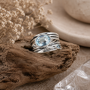 Bague Statement en Topaze Bleue Facettée, Deux Pierres (Grande et Petite), en Argent Sterling 925, Pierre de Naissance de Décembre, Bande Multi-brins - Product Image 3