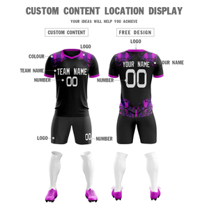 Uniforme de Fútbol de Poliéster Económico al por Mayor, Personalizable con Logotipo, Nombre y Número, Conjunto Completo Elegante en Negro y Morado - Product Image 4