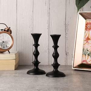 <b>Black</b> Tapers <b>Pillar</b> <b>Candle</b> Holder Holiday Christmas Decoration Table Decor Metal Candlestick Stand Set of 2 Event Supplies - Product Image 5