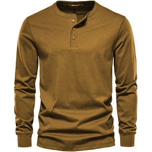 Premium Urban Streetwear Henley Tee para hombres Custom Fit Crew Neck Otoño-Invierno Ropa Diferentes colores personalizados Teñido liso - Product Image 3