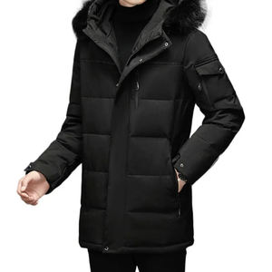 Designer Men's Winter Woolen Puffer <b>Jacket</b> <b>Hood</b> <b>Padding</b> Fox Fur Collar Zipper Closure Trench Outerwear Cotton Filling Material - Product Image 6