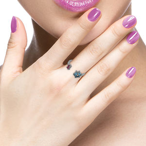 Anneau ouvert en argent oxydé fait à la main en topaze bleue, pavé de pierres précieuses 925, bijoux de mode en diamant - Product Image 2