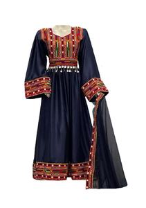 ชุดเดรส/เสื้อผ้าทำมือแบบอัฟกันโคจิ ปักลายเต็มตัว งานฝีมือแบบดั้งเดิมของชาวอัฟกานิสถาน วัฒนธรรมชาวปัชตุน สีดำ สำหรับงานแต่งงาน ขนาดกลาง - Product Image 5
