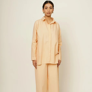 Camisa con botones de melocotón y pantalones a juego Conjunto de algodón de talla grande Traje de dos piezas Ropa de oficina - Product Image 1