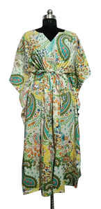 Caftan pour femmes en coton indien fait à la main Style Hippie Maxi Kimono Robe confortable imprimé Paisley Summer Wear Long Casual Dressing - Product Image 4