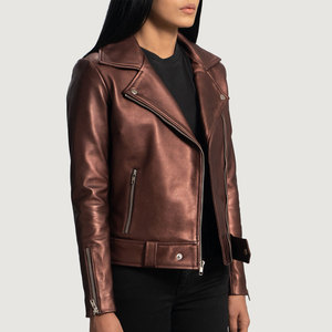 Blouson Moto Hiver Unisexe en Cuir Marron Personnalisé, Respirant, Chauffant, Coupe-Vent, Écologique, avec Manches Zippées, Col Montant, Coupe Ajustée - Product Image 2