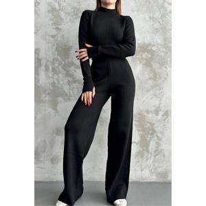 Maglione corto e pantaloni da donna a mezza maglia a collo alto - Product Image 2