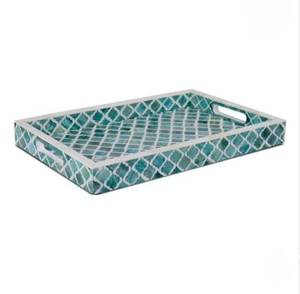 Plateau élégant multicolore en os incrusté et résine, avec motif floral antique, pour servir et ranger aliments, thé et café dans une maison de luxe - Product Image 5