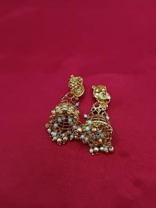 Conjunto de Collar Largo Tradicional del Sur de la India para Novia, con Piedras Chapadas en Oro Vintage y Aretes para Boda, Compromiso o Fiesta - Product Image 6