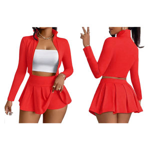 Sujetador de alto impacto, faldas de tenis, vestido, chaqueta de manga larga con cremallera, conjunto de ejercicio de 2 uds, trajes de Yoga para Fitness, trajes de entrenamiento para mujer - Product Image 4