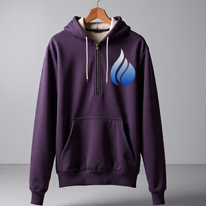 Sudadera con Capucha Morada para Hombre, Cierre de Cremallera de un Cuarto, Color Sólido, Logotipo Estampado en la Parte Delantera, Estilo Casual, Corte Regular, para Otoño - Product Image 6