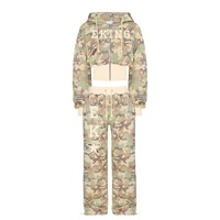 Ensemble deux pièces décontracté pour femme : sweat à capuche court rose camouflage ample avec logo personnalisé et pantalon de survêtement large brodé en maille