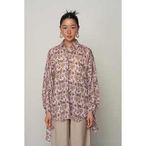Camicia Oversize da Donna con Maniche a Nodo, Design Floreale Rosa Cipria, Collezione - Product Image 3
