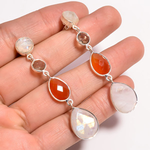 Pendientes colgantes de estilo clásico de Plata de Ley 925, joyería colgante fina increíble con piedras preciosas mixtas - Product Image 3