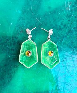 Peridoto de Plata de Ley 925 con Zafiro Amarillo Pendiente hecho a mano Hermoso pendiente de mujer. - Product Image 4