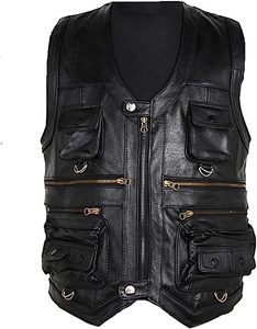 Chaqueta de chaleco de cuero OEM personalizada Chaleco ajustado Chaqueta sin mangas de cuero genuino de vaquero original de alta calidad - Product Image 5